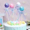 1pcs Lovely Silk Ribbon Bowknot Ball Cake Topper For Birthday Cupcake Flag Baby Shower Party Wedding