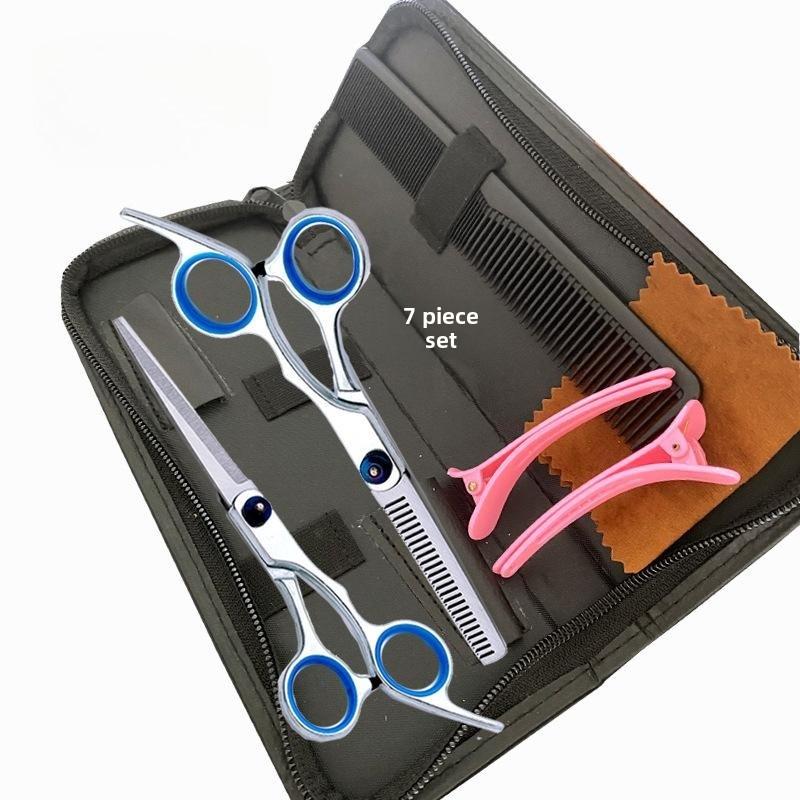 Hair Cutting Scissors Set Straight Thinning Shear Barber Scissors Adult Child Hairdressing Tool 7 Piece Kit