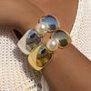 Fashionable Personalized Pearl Metallic Texture Geometric Opening Bracelet Exaggerate Women's Jewelry Versatile for Daily Use