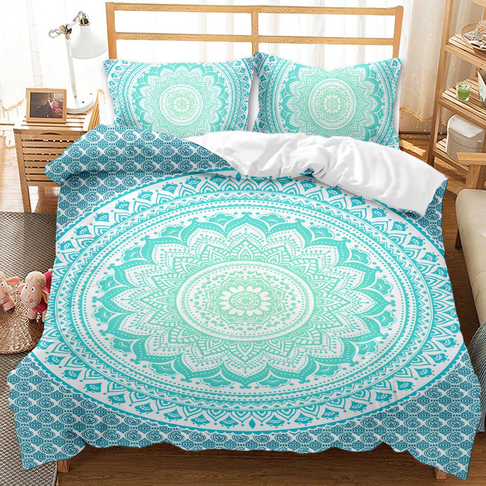 Bohemian Mandala Duvet Cover Set Twin Queen King Full Size,Blue Boho Chic Microfiber Bedding Set for Boys, Girls, Kids and Teens