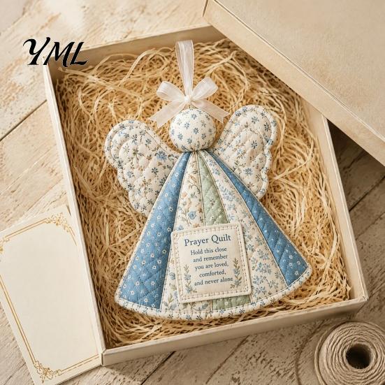 Inspirational Prayer Patch Quilt Angel Ornament, Filled Love Faith Christmas Decoration, Religious Keepsake for Friends Handmade Quilted Xmas