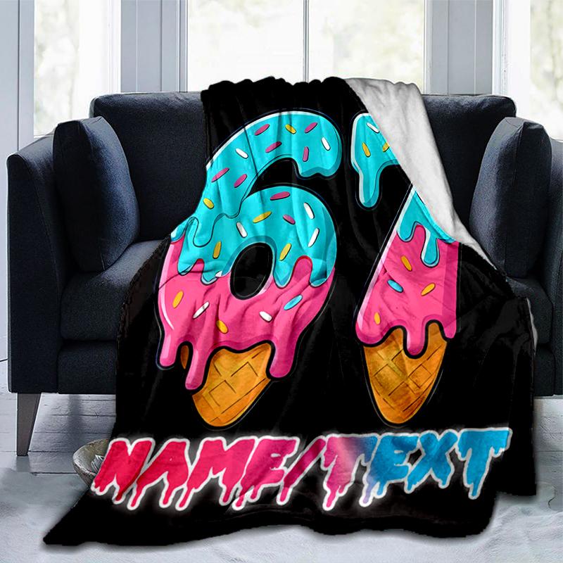 1PC Custom Name Dessert Number Celebration flannel blanket versatile,all-season throw suitable for the living room,bedroom,camping,travel,and gift