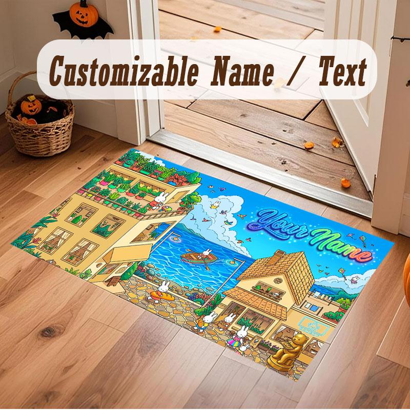 Octopus Sea Life Theme Crystal Velvet Floor Rug Personalized Custom Name Text Warm Carpet Home Decoration