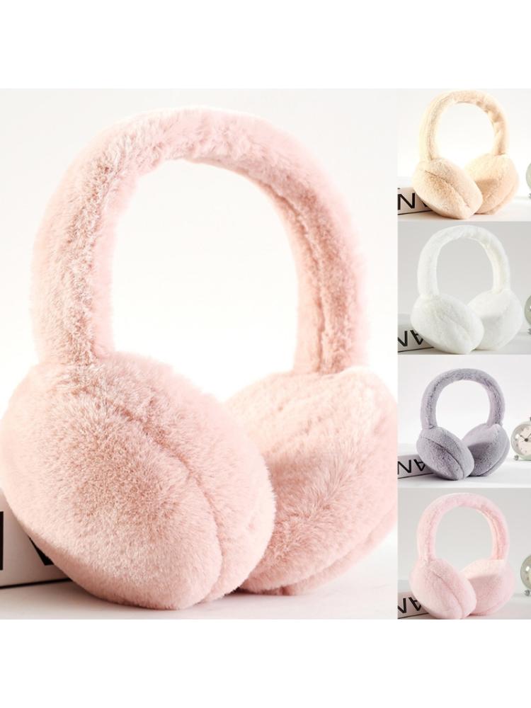 Женские и мужские зимние теплые милые наушники из искусственного меха, повязка на голову, уличные ветрозащитные однотонные складные пушистые наушники, грелки