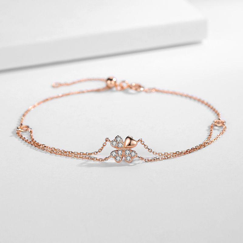 S925 Sterling Silver Double-Layer Four-Leaf Clover Bracelet - Luxurious Ins Style Women's Accessory