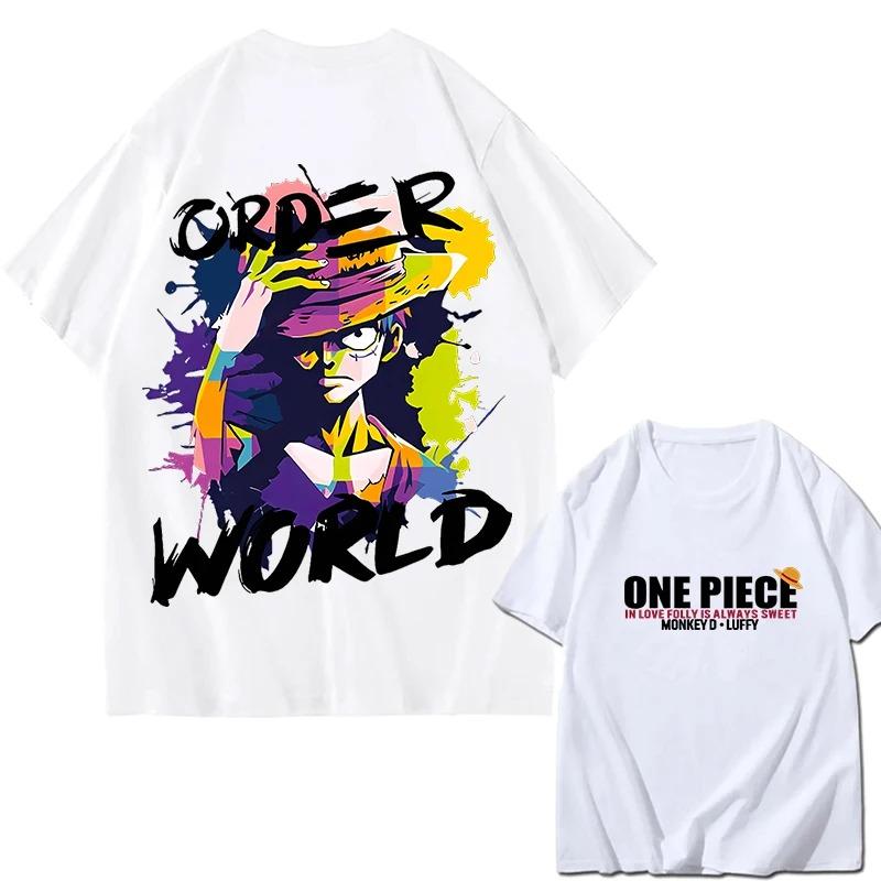2026 ONE PIECE Зоро Луффи Gear Печатная Свободная Хлопковая Футболка с Коротким Рукавом Летний Стиль Хлопок Унисекс Одежда Хип-Хоп Уличная Одежда Оверсайз Футболка