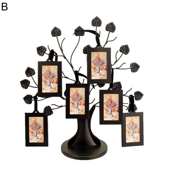 Фоторамка в виде семейного дерева, металлическая подставка для фоторамки в виде дерева с 6 декоративными рамками 1,77" x 2,56"/2,17" x 3,15" для декора настенного стола