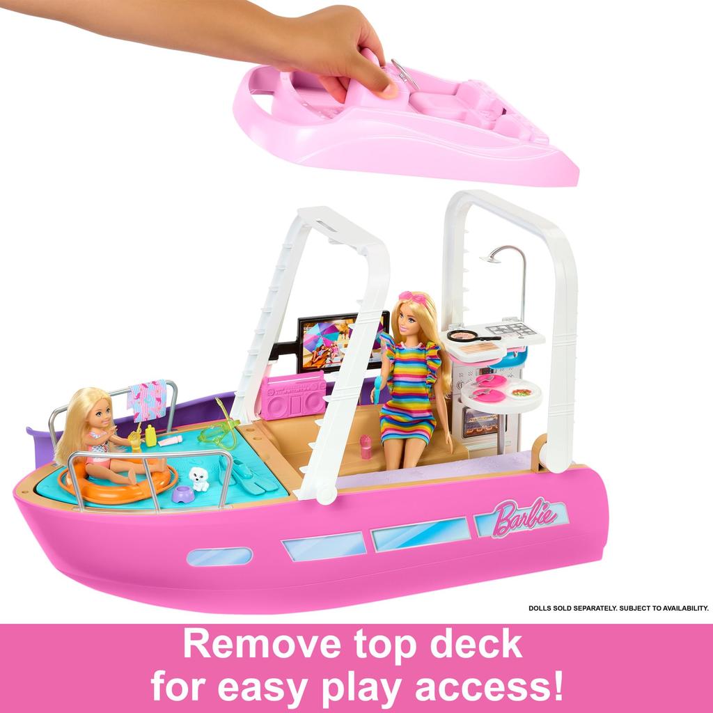 Горка для бассейна Barbie Dream Boat продана Кукла Барби Dress Up от 3 лет и старше, розовый HJV37 и приключения! (Кукла отдельно) Кукла/Дом