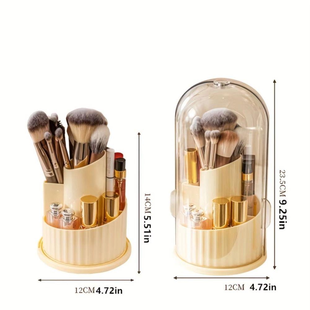 360° Rotating Makeup Brush Holder Large Capacity Dustproof Makeup Brush Storage Bucket with Lid Clear Cosmetic Organizer Desktop