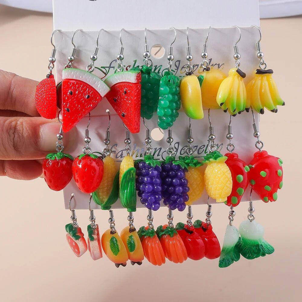 Fashion Resin Simulation Fruits Earrings for Women Pineapple Strawberry Apple Banana Cherry Drop Earrings Girls Jewelry Gifts