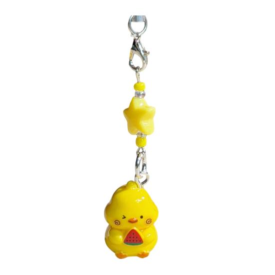 Keychain Pendant Resin Smooth Shiny Mini Size 3D Yellow Chicken Star Bead Design Keyring Bags Mobile Phone