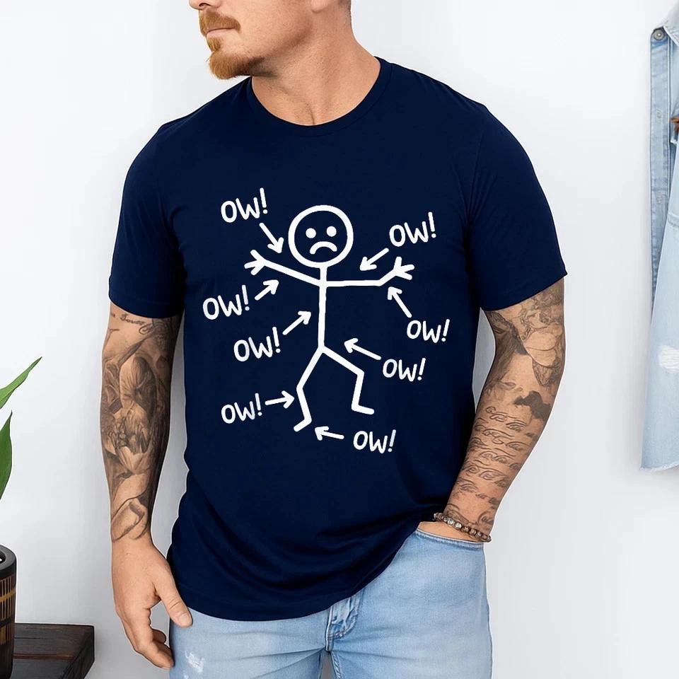 Ow Ow Ow Stick Character Figure Humor Chronic Pain Awareness T-Shirt