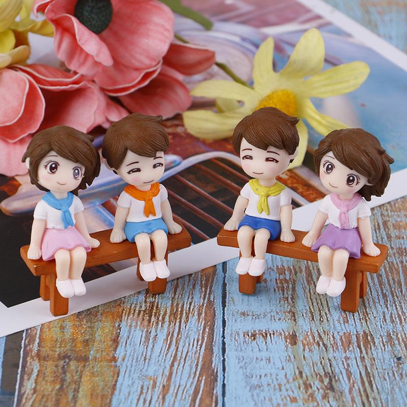 1Set Sweet Couple Diy Mini Miniature Figurine Garden Deco Seat Micro Landscape