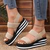 Striped Thick Sole Wedge Sandals Women Elastic Band Lightweight Platform Sandals Woman Summer 2025 Comfort Non Slip Beach Shoes