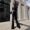Autumn 2024 Women's Color Block Crop Top & High Waist Pants Set