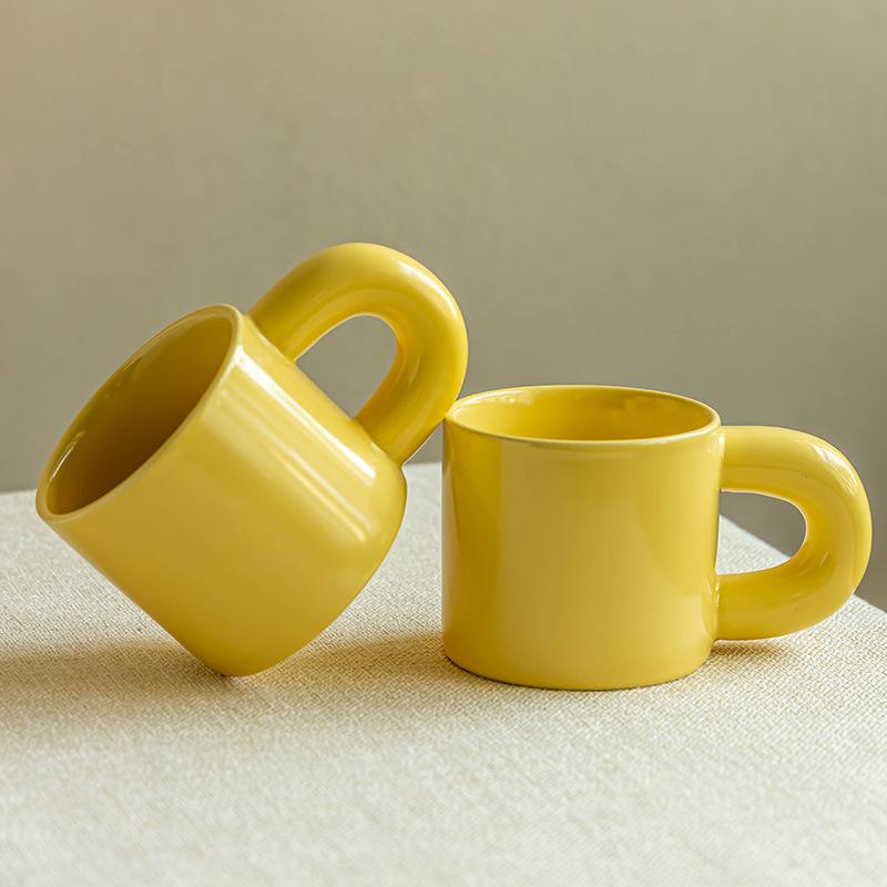 Простой Стиль Милая Толстая Водяная Чашка Кофейная Чашка Керамическая Кружка с Большим Ухом Кружка Большой Емкости