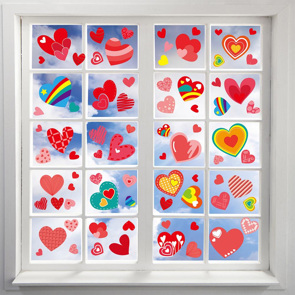 194pcs Valentine Day Heart shaped Glass Window Decal Non adhesive Electrostatic Window Clings Decorations