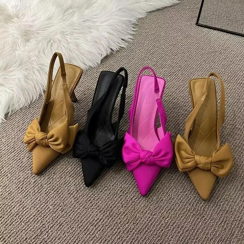 Fashion 2024 New Women Shoes Summer Butterfly Knot Women Slingbacks Heels Shoes Sexy Dress Thin Heel Pointed Toe Ladies High Heels Women