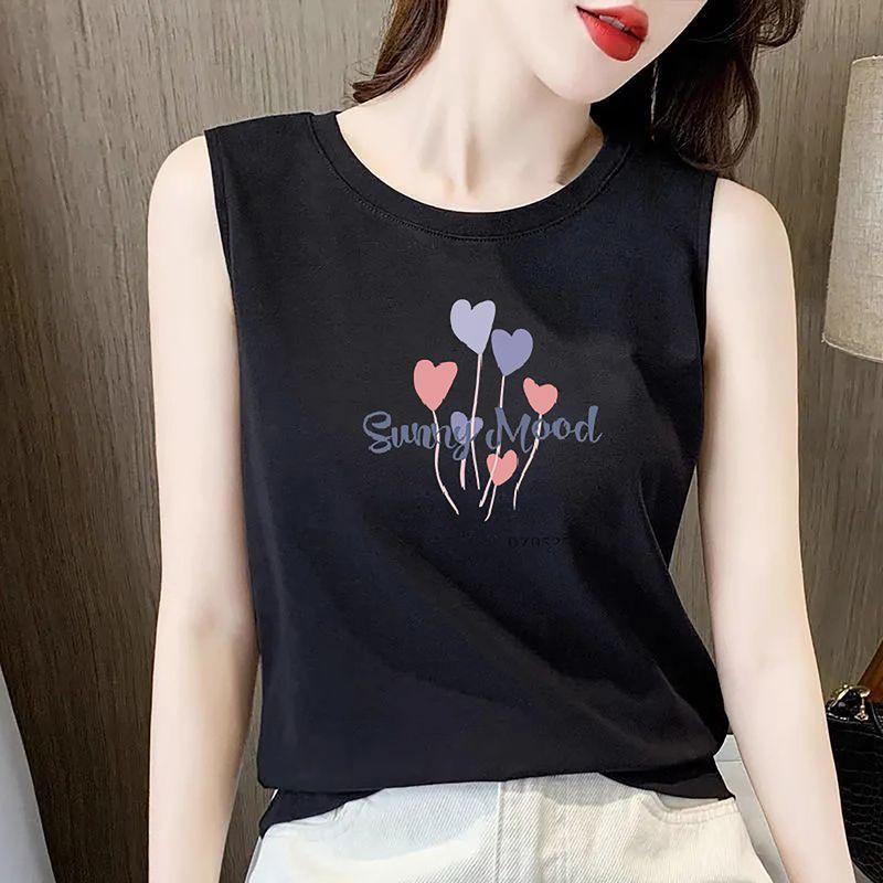 Cotton round Neck Cami Women Summer Outer Wear Plus size Inner wear Korean Style Loose Slimming Base Gray Sleeveless Top