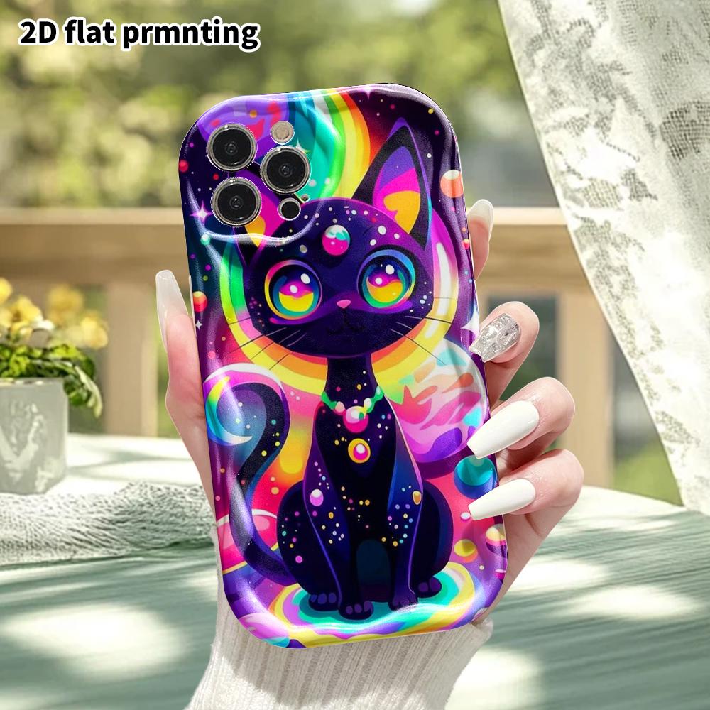 Phone Case: 2D flat design, compatible with iPhone 18 17 16 15 14 13 12 Pro, phone decoration, black cat, starry sky, Halloween and Christmas gift
