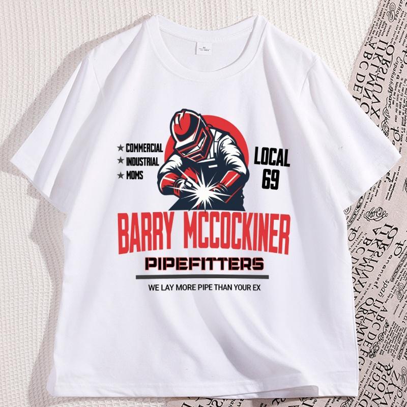 Barry McCockiner Pipefitters Funny T Shirt Engineer Cotton Short Sleeve Round Neck Tshirt Y2k Loose Graphic Tees Streetwear