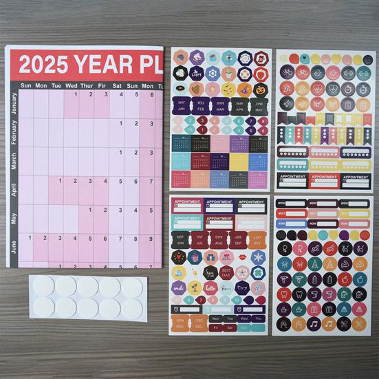 Настенный календарь на год 2025 г. Настенный календарь на целый год на одной странице Планировщик на 12 месяцев с наклейками для офиса и школы