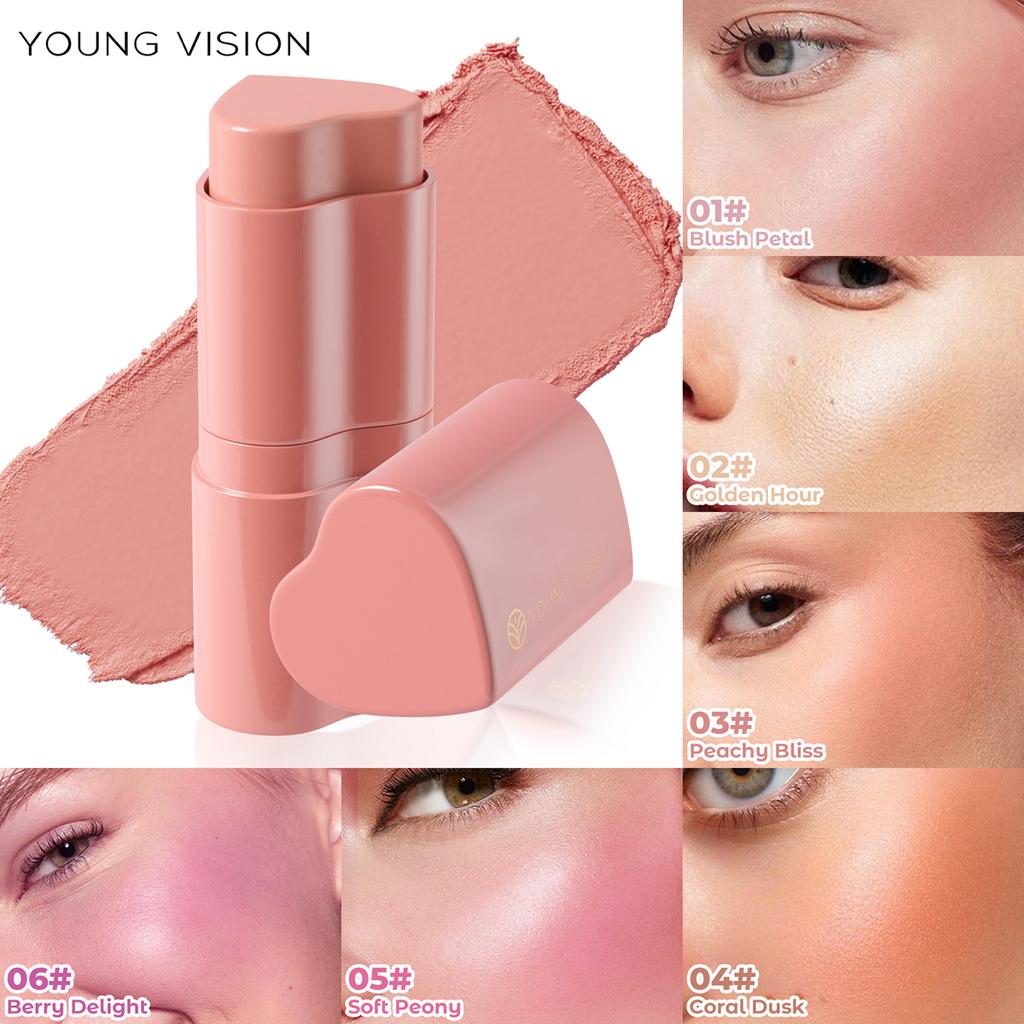YOUNG VISION 1PCS Heart Blush Cream Contouring Stick Face Modifier Mousse Blush Lipstick 2-in-1