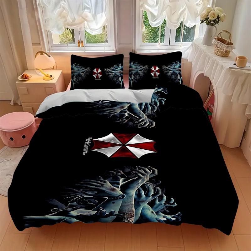 3Pcs Resident Evil Umbrella Corporation Bedding Set Soft Fabric Duvet Cover Pillowcases Home Xmas Halloween Gift 1 Duvet Cover 2 Pillowcase S