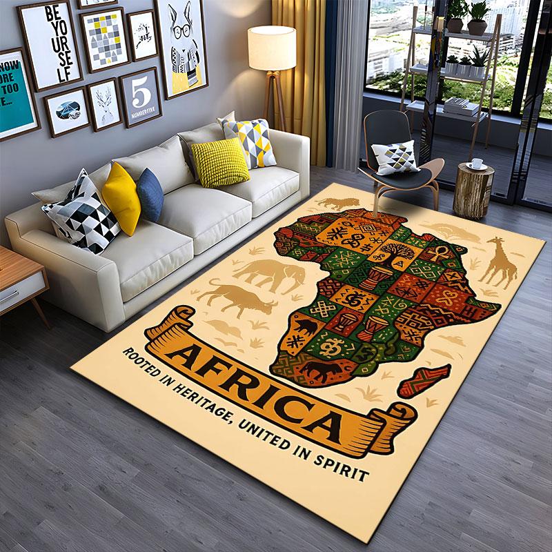 African Map with Tribal Art suitable as a non-slip mat for the living room or bedroom sofa