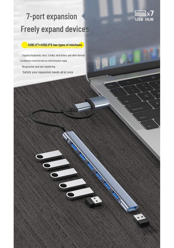 USB-концентратор 7-в-1, док-станция USB 3.0, многопортовый расширитель для компьютера и ноутбука с TYPE-C