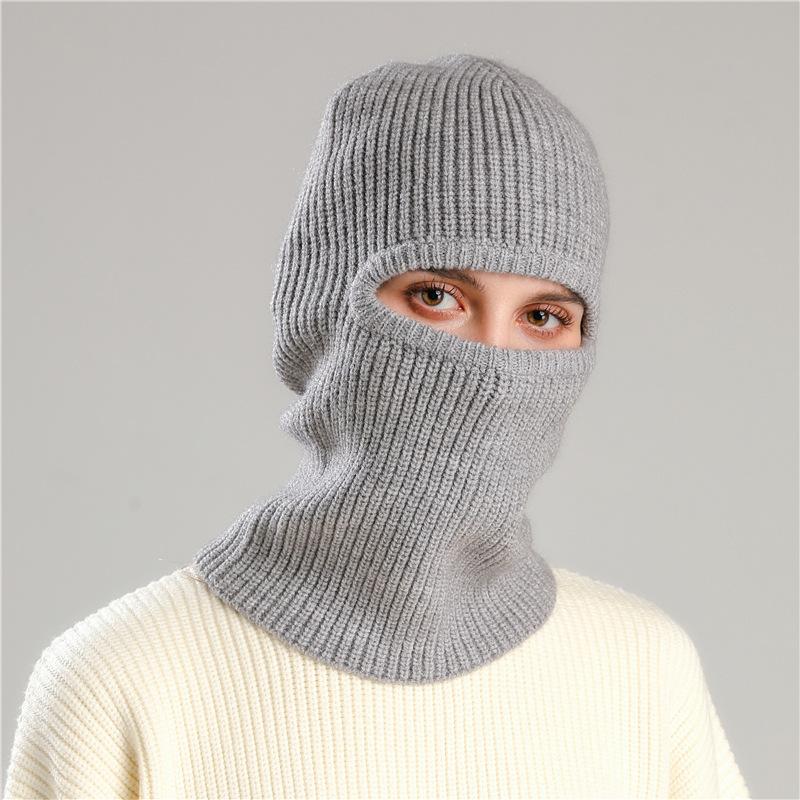 Masked Scarf Cover Hat Integrated Knitted Wool Scarf Winter Warm Solid Color Hat Ear Protection Scarf Ski Cap
