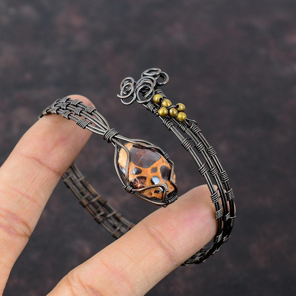 Браслет-манжета из боксита, браслет из драгоценных камней, браслет из медной проволоки, регулируемый браслет-манжета из медной проволоки, ювелирное украшение в подарок для него, ручной работы, браслет в стиле бохо