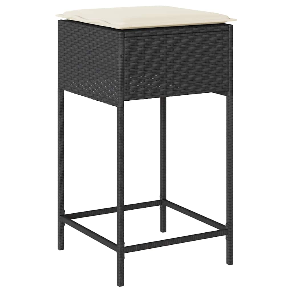 5 Piece Garden Bar Set with Cushions Black Poly Rattan