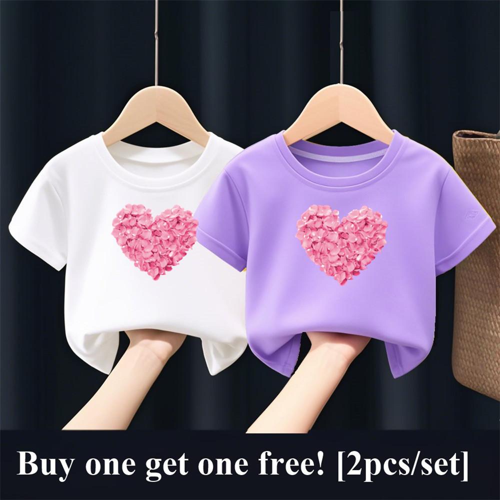 Девочки Мода Лето Лучшие Друзья Футболка 2шт/Комплект Сердце Цветок Футболки Рубашка Короткий Рукав Сестра Парный Наряд Детские Топы
