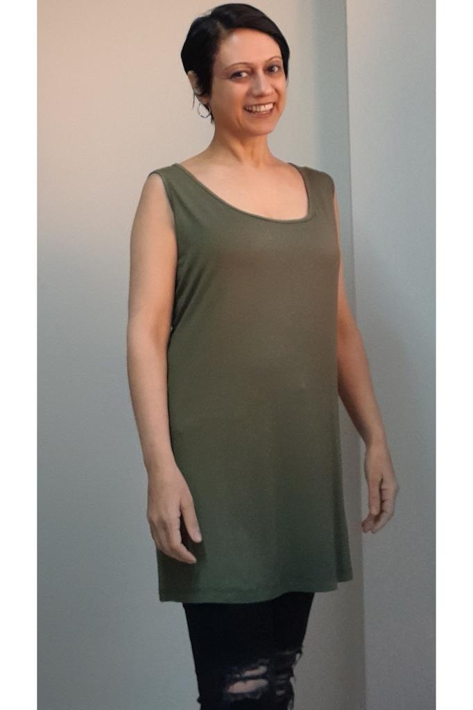 Women's Style Big Size T-Shirt Khaki Green Thick Strap Combed Cotton Viscose T-Shirt