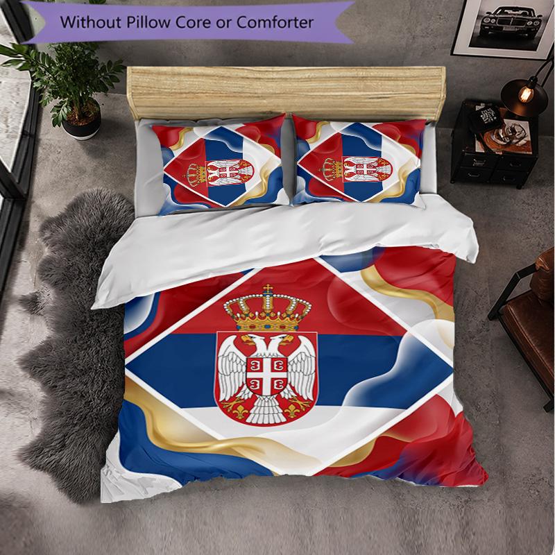 Serbia Pattern 3 Pieces Bedding Set Soft Microfiber Duvet Cover with Pillow Cases for Bedroom