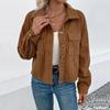 Autumn and Winter Women's Coat Corduroy Lapel Jacket Vintage Brown Cardigan Pocket Jacket