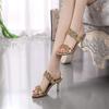 Fashion Sandals Women's Rhinestone Slippers Wedding Banquet New Medium Heel Crystal Diamond Sexy Sandals High Heels