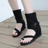 Fashion Women's Solid Wedge Sandals with Lightweight Buckle Cowboy Boots, Toe Separator, and Comfortable High-Top Roman Sandals