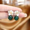 Серьги-пусеты с зеленым агатом в виде цветка - Элегантная китайская роскошная мода