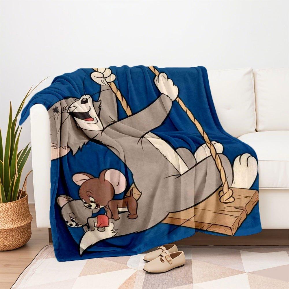 Tom & Jerry Kids Cartoon Wall Stickers Home Decor Art Mural Poster GiftBlanket Flannel Throw Blanket for Sofa, Bed, Travel, Camping, Office