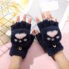 Soft Fuzzy Lined Flip Up Down Top Fingerless Mitten Gloves Cute Aesthetics Winter Warm Gloves