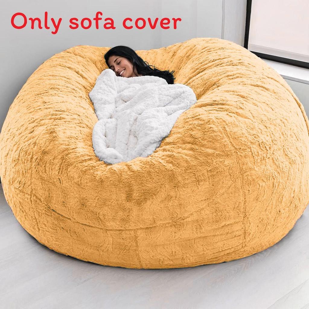Solid Color Large Soft Plush Portable Living Room Lazy Sofa Cover Bean Cover Bag