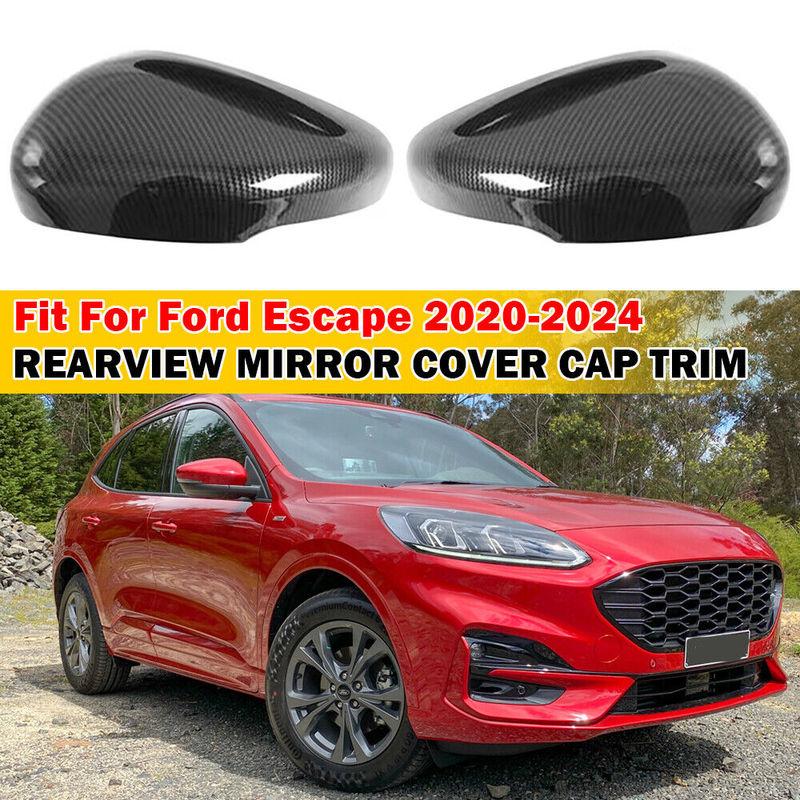 For Ford Escape -2024 Car Sticker Rearview Side Mirror Cover Wing Cap Exterior Door Rear View Case Trim Carbon Fiber Look