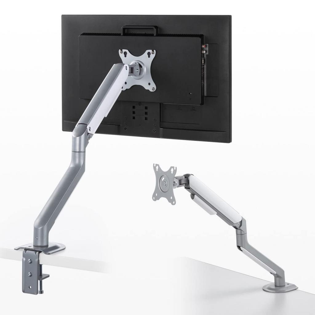 SANWA SUPPLY Кронштейн для монитора, Встроенная пружина, Грузоподъемность 2-9 кг, Регулировка по горизонтали и вертикали, Совместимость с VESA, Серебристый, LA1901
