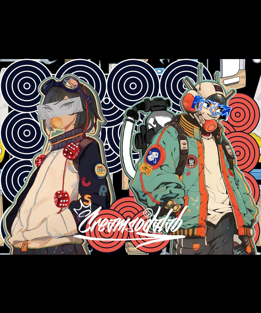 Худи на молнии с принтом Cream Soda Lab Dice Girl & Boy, Черный