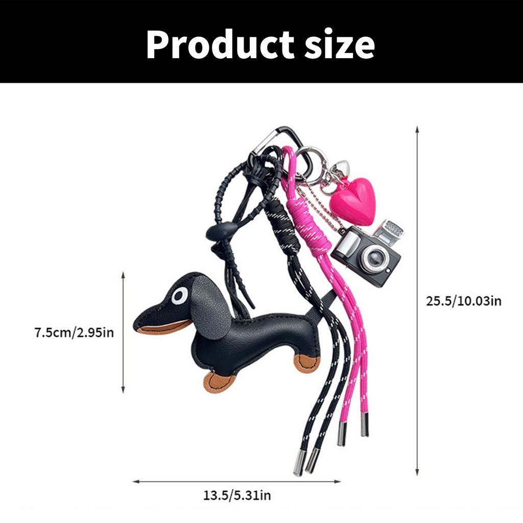 Stylish Dachshund Pendant with Soft Rope Tassels Key Holder Fashion Charm PU Texture Perfect for Bags or Car Decoration