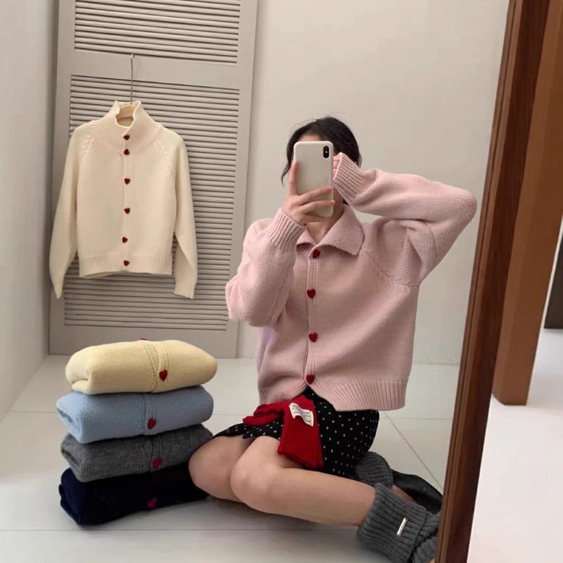 Весна новая любовь дизайн пряжки чувство вязаный кардиган свободный мягкий восковой темперамент свитер куртка женская