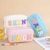 Women Girls Travel Corduroy Chenille Letters Patch Skincare Face Hair Stuff Makeup Cosmetic Bag for Daily Use