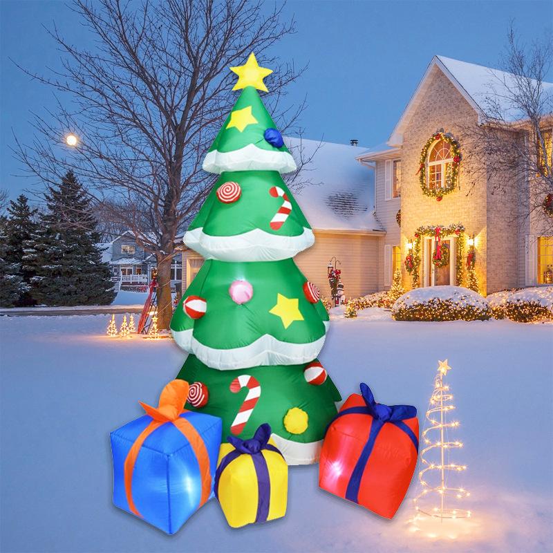 6 футов Рождественские надувные фигуры для улицы Гигантские с 3 подарочными коробками Встроенные светодиоды для надувного рождественского украшения